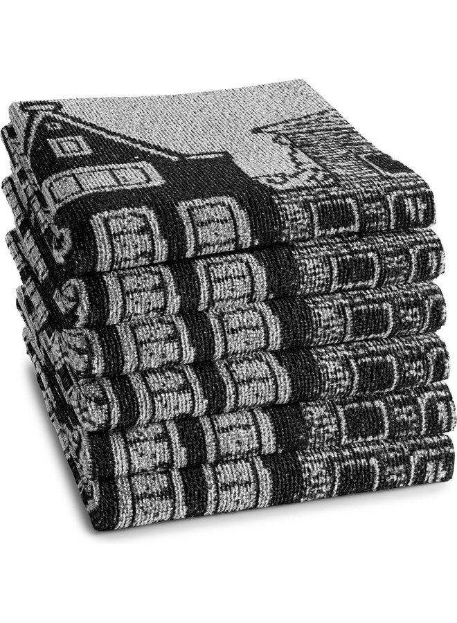 Keukendoek Canal Zwart - Set Van 6 - Katoen