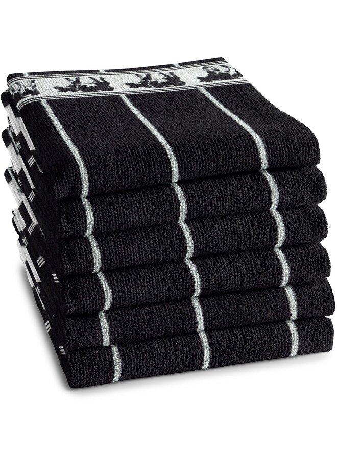 Keukendoek Zwart Bont Zwart - Set Van 6 - Katoen
