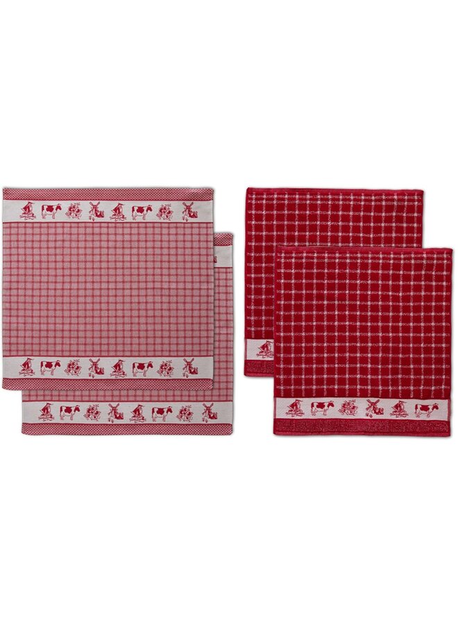Keukenset Dutchie Rood - Set Van 4 - Katoen