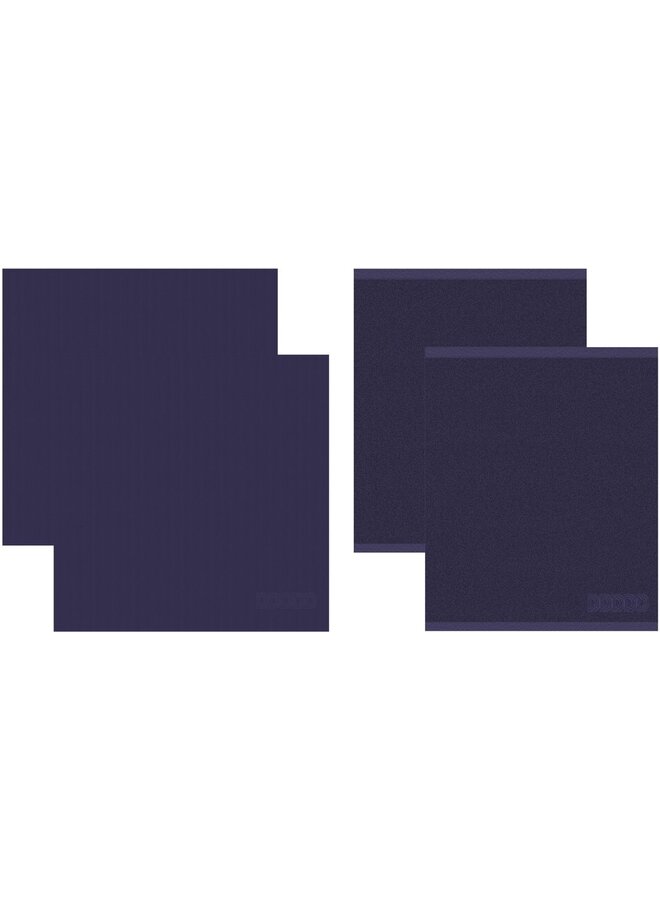 Keukenset Logo Blauw - Set Van 4 - Katoen