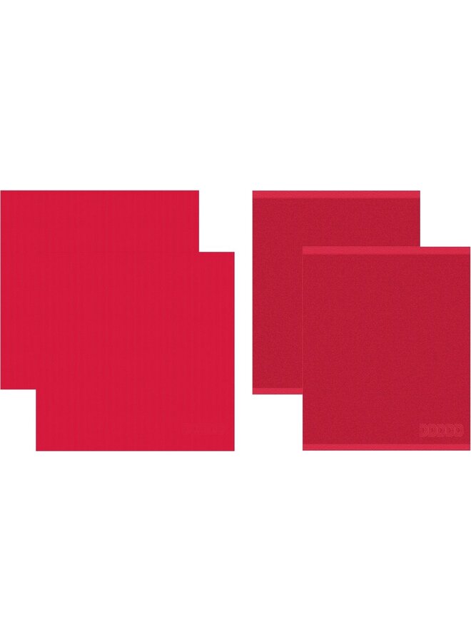 Keukenset Logo Rood - Set Van 4 - Katoen