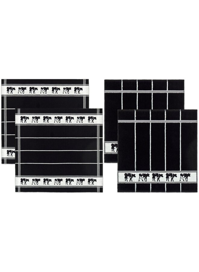Keukenset Zwart Bont Zwart - Set Van 4 - Katoen