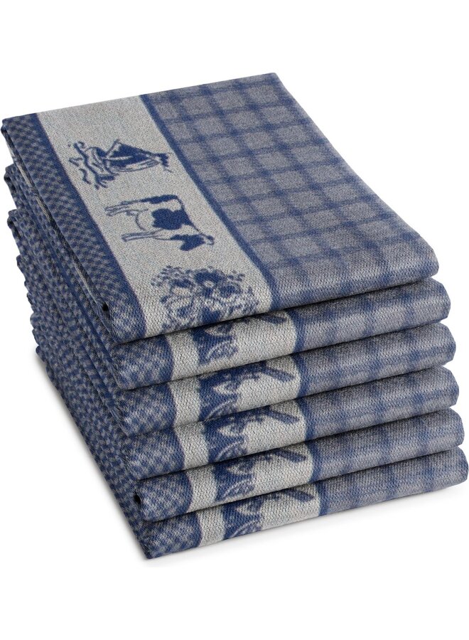 DDDDD Theedoek Dutchie Blauw - Set Van 6 - Katoen