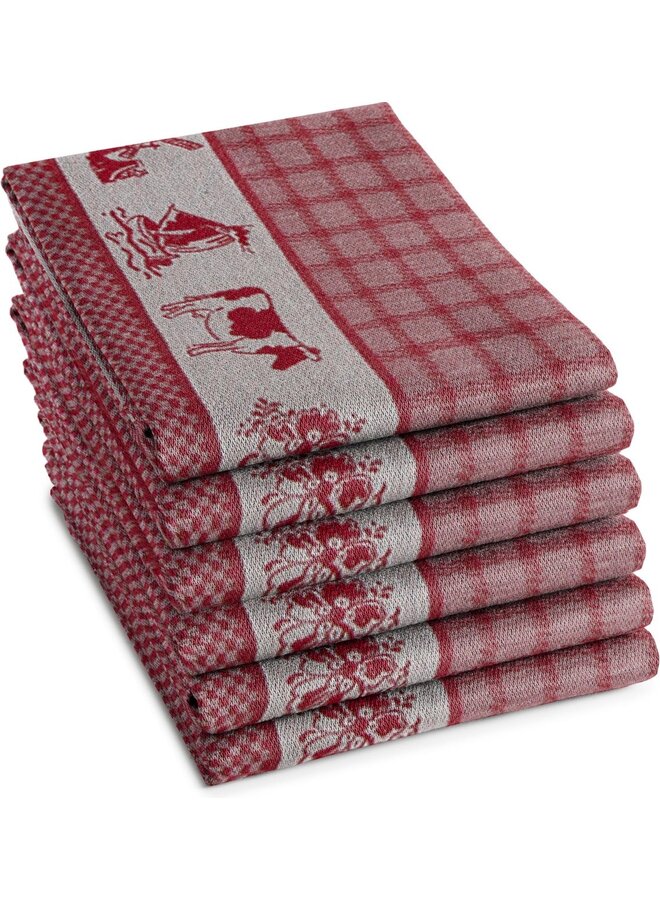 Theedoek Dutchie Rood - Set Van 6 - Katoen
