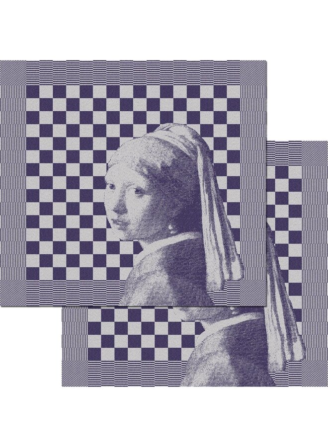 Theedoek Girl With A Pearl Blauw - Set Van 2 - Katoen