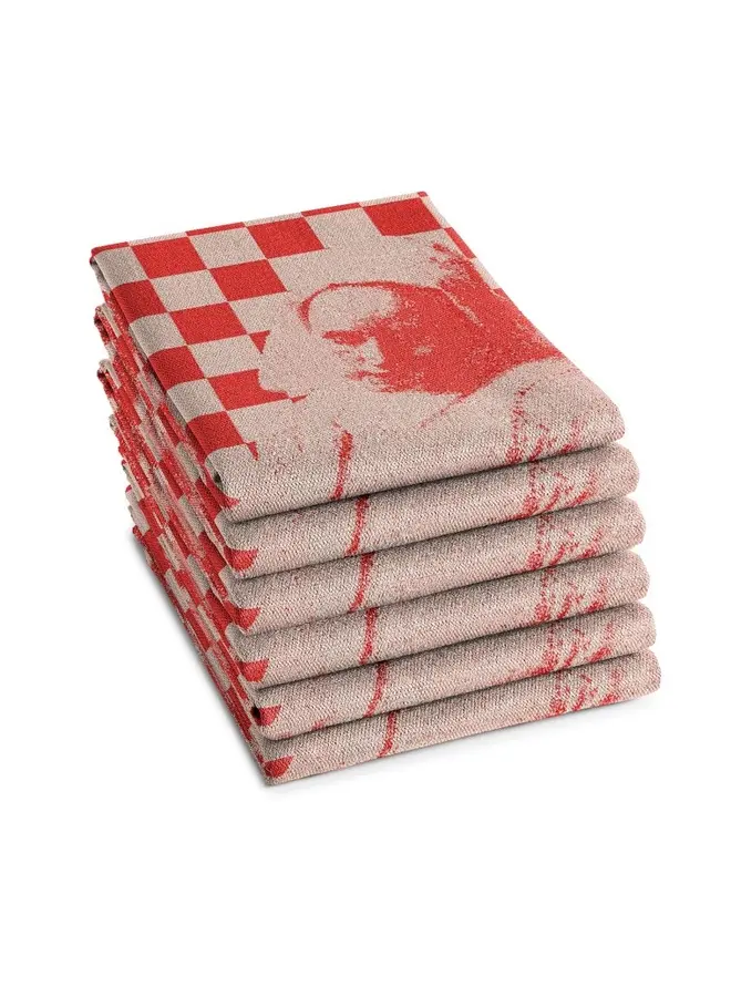 Theedoek Milk Maid Rood - Set Van 6 - Katoen