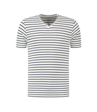 Relinen Stripe V-neck T-shirt - Navy/White