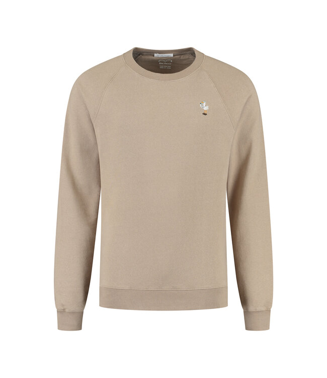 Blue Fleece Bird Watcher Crewe Sweater - Desert Taupe