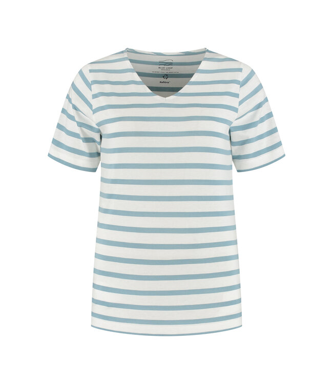Refibra V-hals shirt - streep