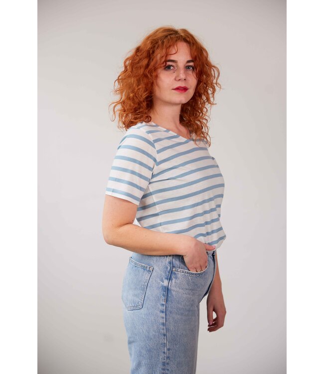 Refibra Loose Fit V-Neck - Striped
