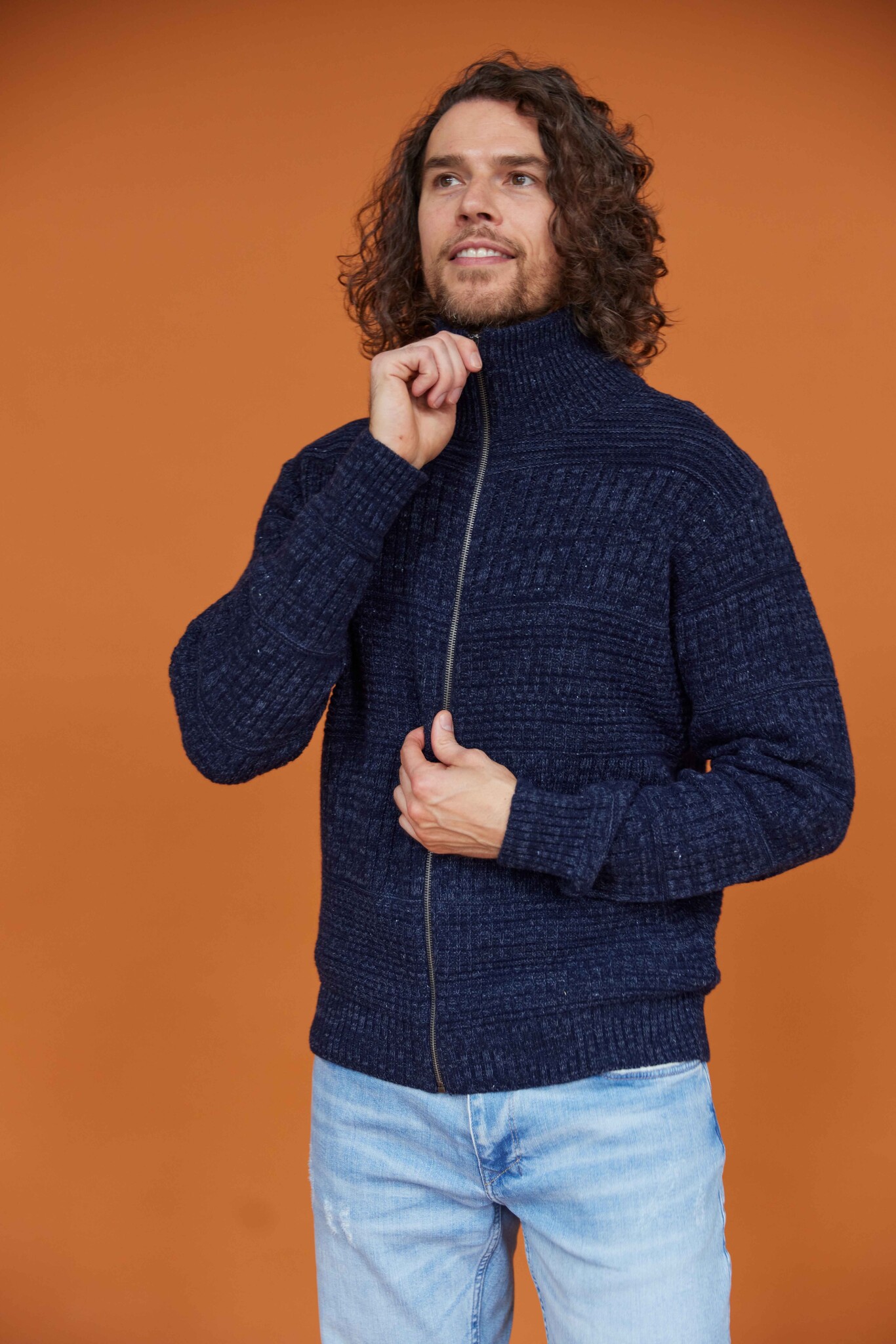 Harlingen Full Zip Sweater Navy Melange Blue LOOP Originals