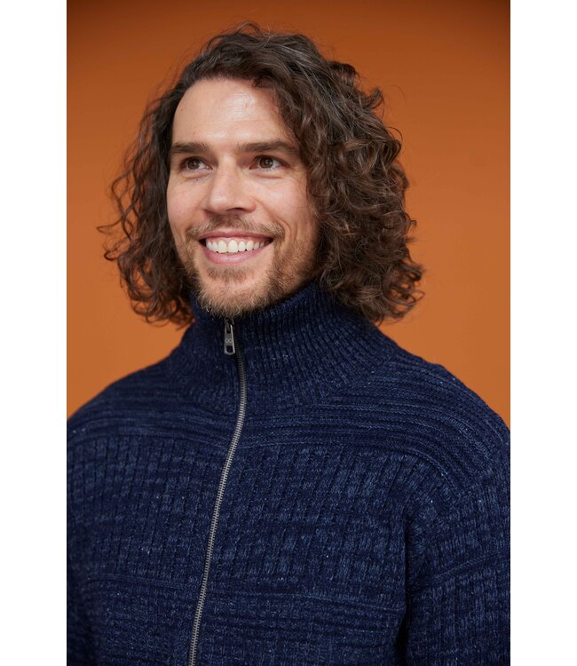 Harlingen Full Zip Sweater - Navy Melange