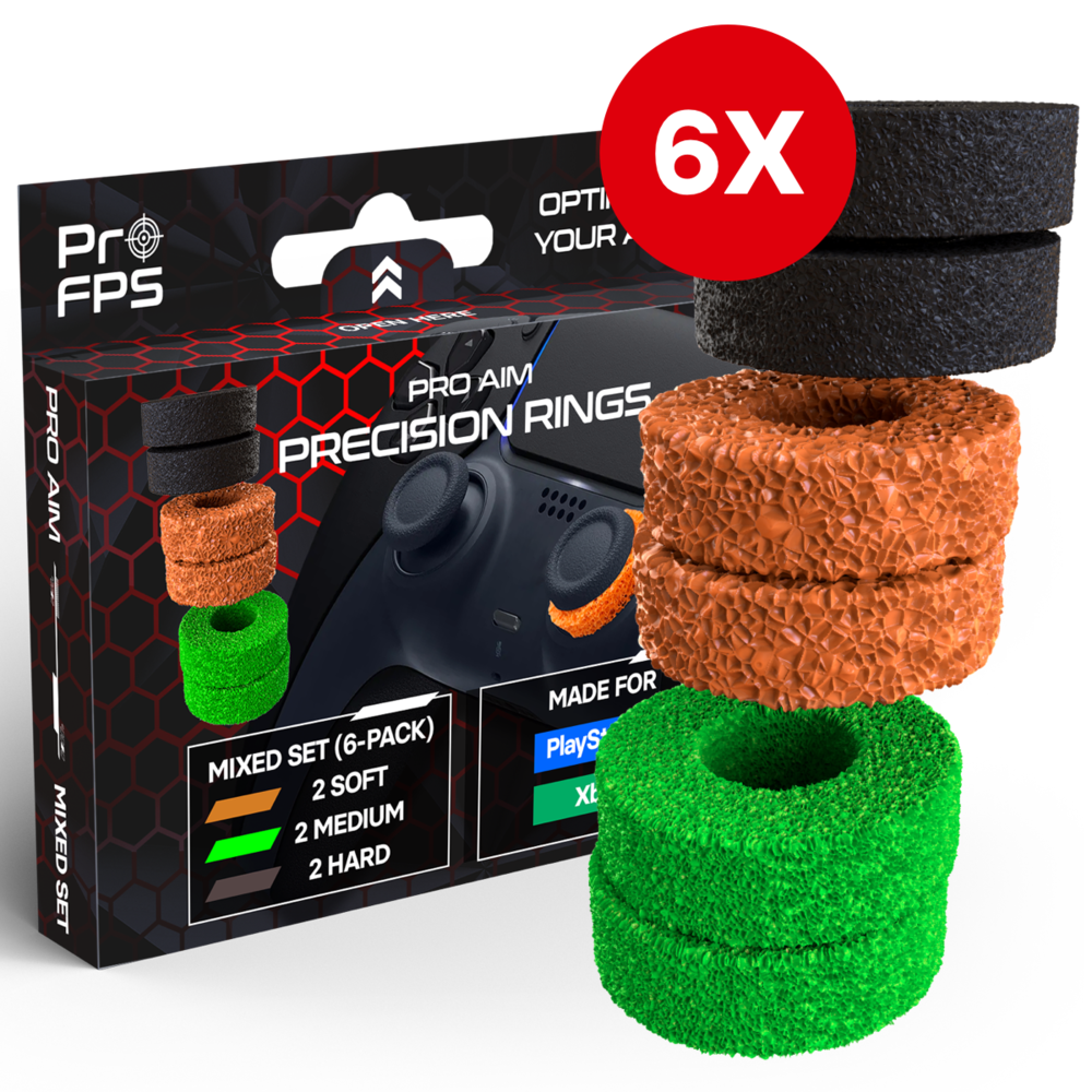 ProFPS PS5 Zubehör / PS4 Zubehör - 6x Precision Rings & 2x Mixed PS5 Sticks  & 15er-Set Crosshair Decals - PS5 Controller Zubehör für Aim Assist 