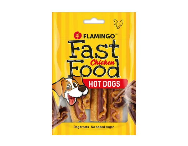 Flamingo Hondensnack Fast food hot dog met kip 4st 112gr