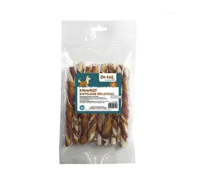 De-Tail Kauwbot buffelhuid rollstick wit met kip/bacon 13 cm 8 pcs
