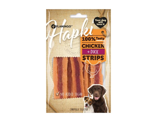 Flamingo Snack Hapki Strips met kip & met eend 85 gram