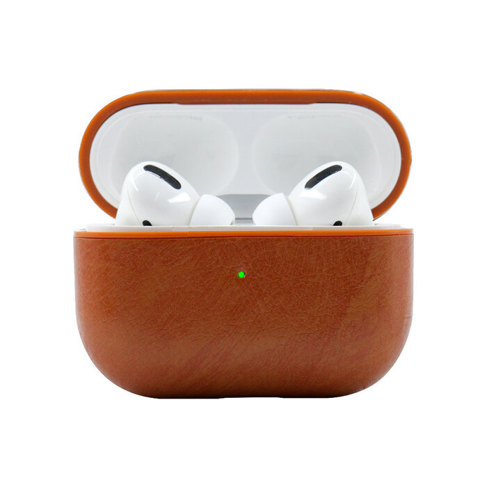 JVS Products Apple Airpods 1 en 2 Lederlook Case - Kunstleer - Hardcase - Sleutelhanger - Kunstleer - Apple Airpods - Lichtbruin