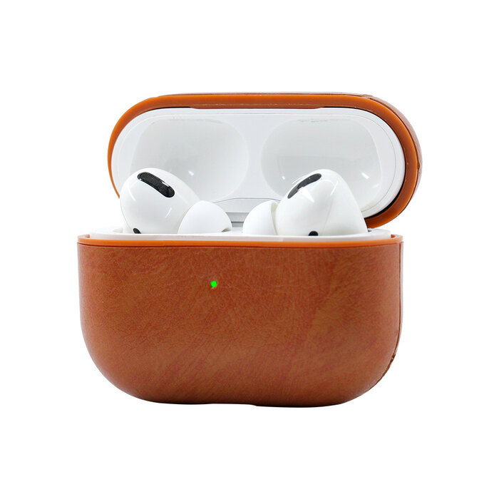JVS Products Apple Airpods 1 en 2 Lederlook Case - Kunstleer - Hardcase - Sleutelhanger - Kunstleer - Apple Airpods - Lichtbruin