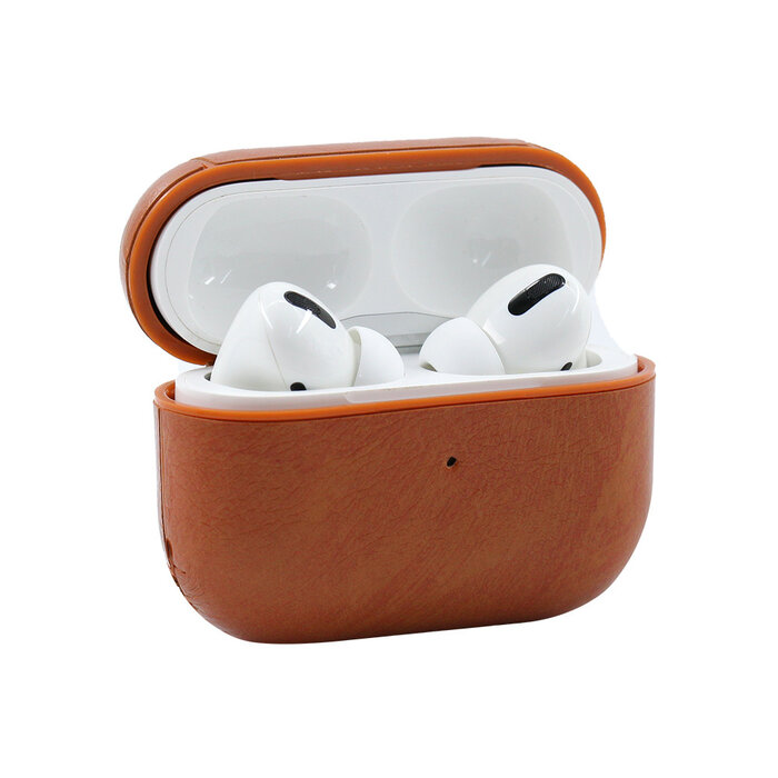 JVS Products Apple Airpods 1 en 2 Lederlook Case - Kunstleer - Hardcase - Sleutelhanger - Kunstleer - Apple Airpods - Lichtbruin
