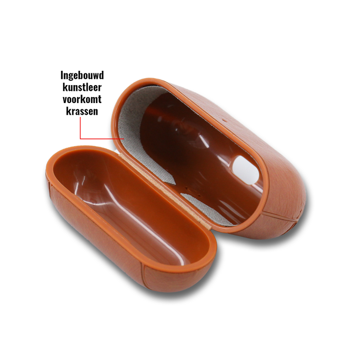 JVS Products Apple Airpods 1 en 2 Lederlook Case - Kunstleer - Hardcase - Sleutelhanger - Kunstleer - Apple Airpods - Lichtbruin