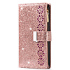 iPhone SE 2020 hoesje - Bookcase - Koord - Pasjeshouder - Portemonnee - Glitter - Bloemenpatroon - Kunstleer - Rose Goud