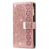 iPhone 11 Pro hoesje - Bookcase - Koord - Pasjeshouder - Portemonnee - Glitter - Bloemenpatroon - Kunstleer - Rose Goud
