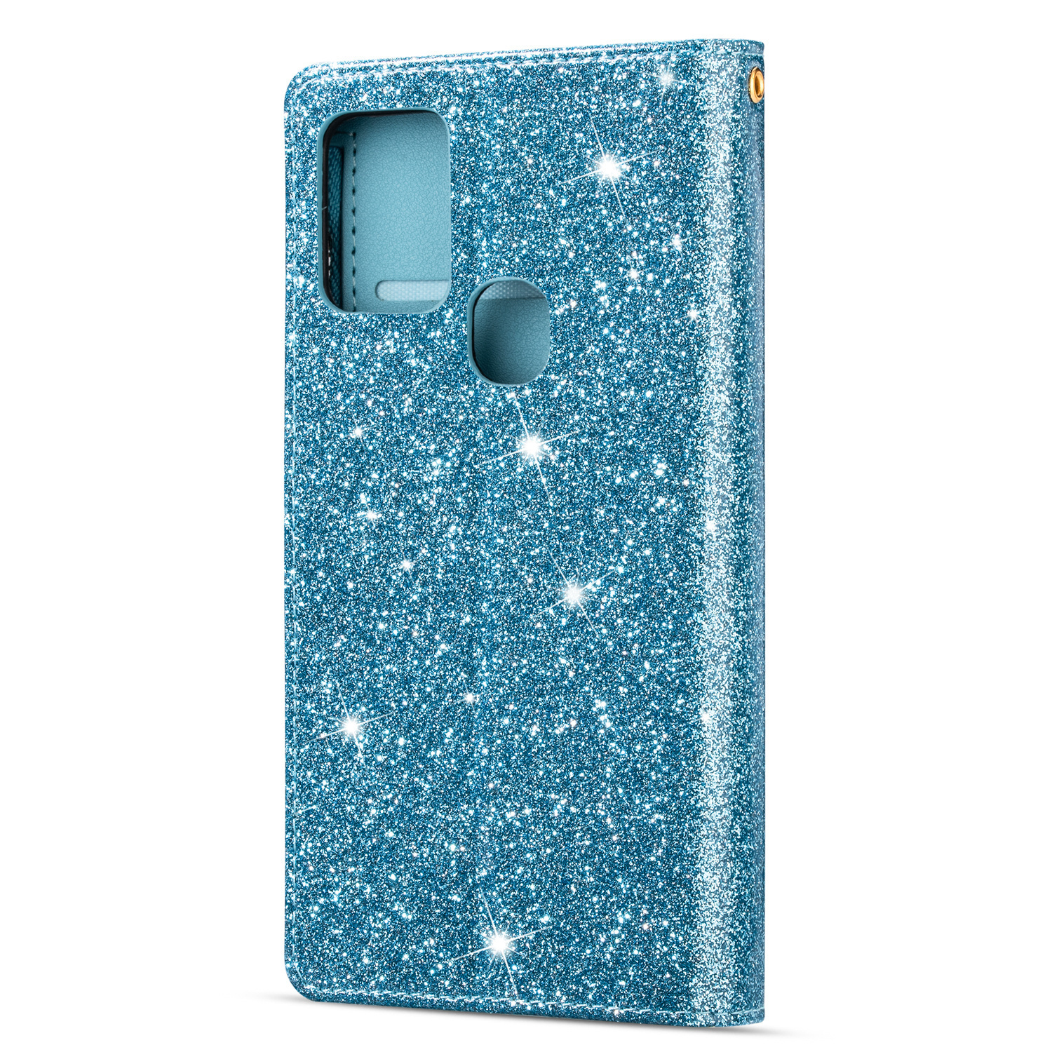 JVS Products Samsung Galaxy S10 hoesje - Bookcase - Koord - Pasjeshouder - Portemonnee - Glitter - Bloemenpatroon - Kunstleer - Blauw