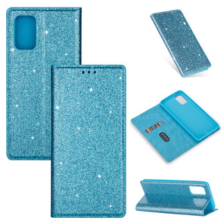JVS Products iPhone X hoesje - Bookcase - Pasjeshouder - Portemonnee - Glitter - TPU - Blauw