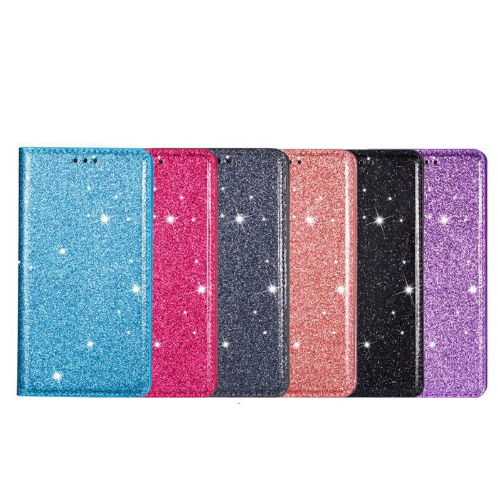 JVS Products iPhone X hoesje - Bookcase - Pasjeshouder - Portemonnee - Glitter - TPU - Blauw