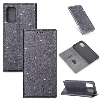 JVS Products Samsung Galaxy S21 hoesje - Bookcase - Pasjeshouder - Portemonnee - Glitter - TPU - Grijs