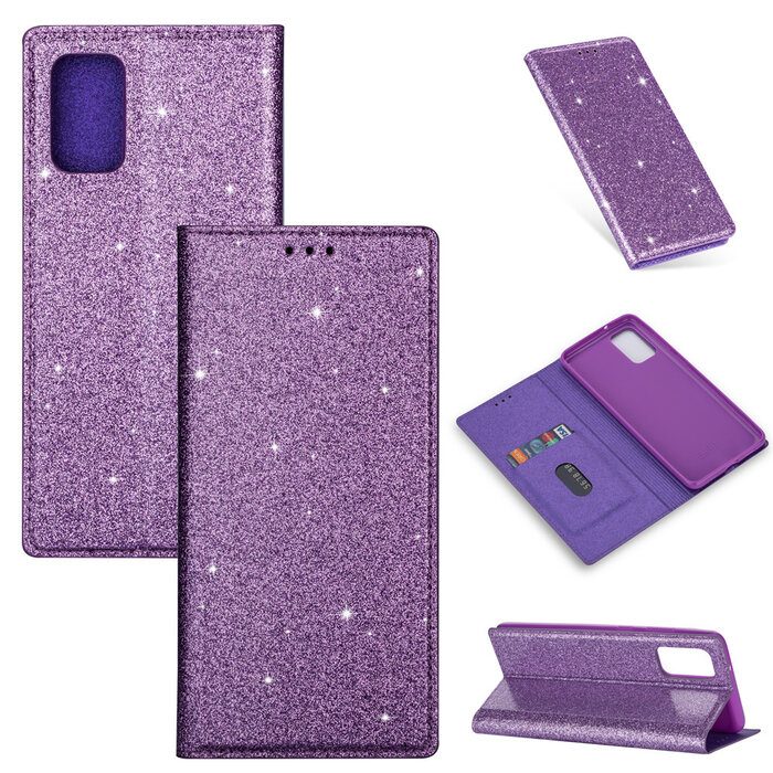 JVS Products Samsung Galaxy S10 hoesje - Bookcase - Pasjeshouder - Portemonnee - Glitter - TPU - Paars