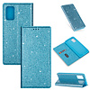 Samsung Galaxy A22 5G hoesje - Bookcase - Pasjeshouder - Portemonnee - Glitter - TPU - Blauw