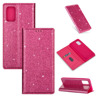 JVS Products Samsung Galaxy A42 hoesje - Bookcase - Pasjeshouder - Portemonnee - Glitter - TPU - Roze