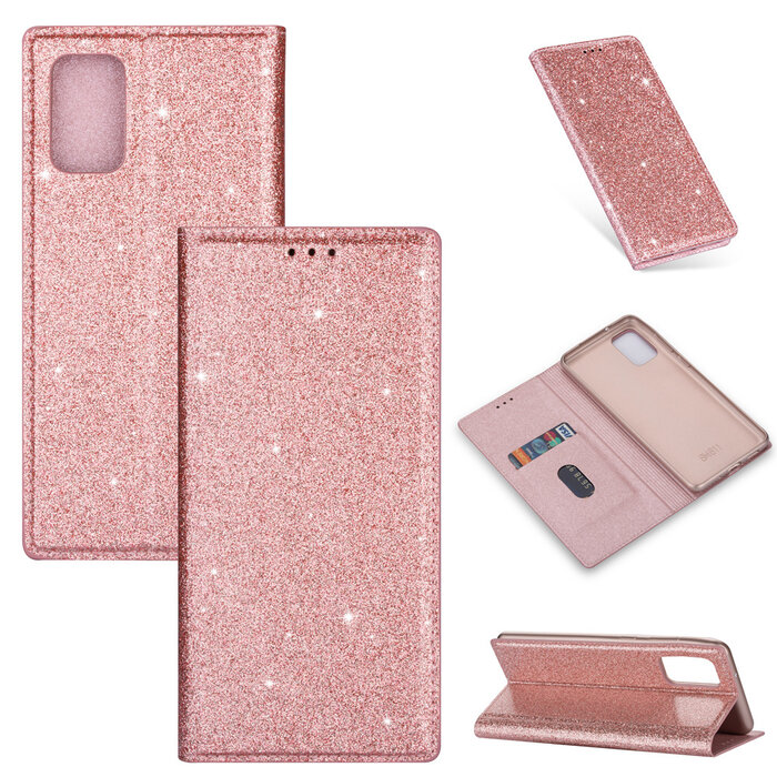 JVS Products Samsung Galaxy A72 hoesje - Bookcase - Pasjeshouder - Portemonnee - Glitter - TPU - Rose Goud