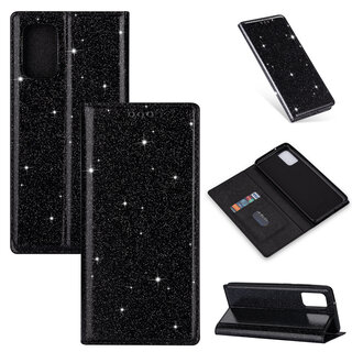 JVS Products Samsung Galaxy A72 hoesje - Bookcase - Pasjeshouder - Portemonnee - Glitter - TPU - Zwart