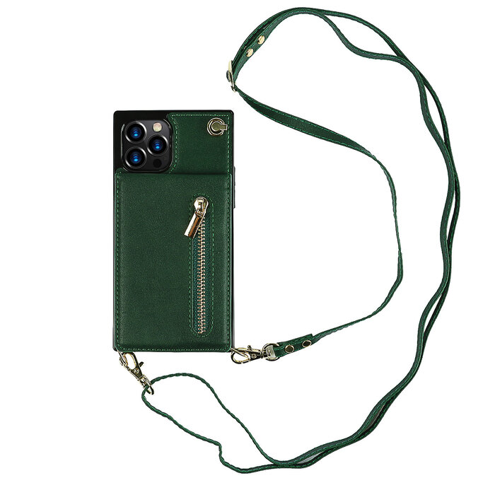 JVS Products iPhone 12 Pro Max hoesje - Backcover - Pasjeshouder - Portemonnee - Koord - Kunstleer - Groen