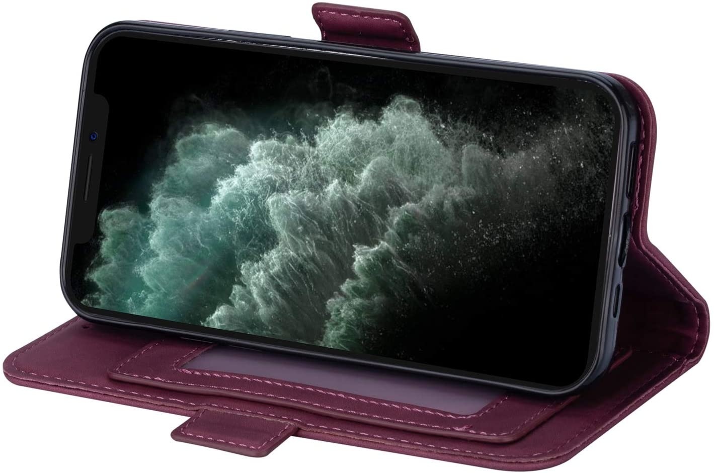 JVS Products iPhone XS Max hoesje - Bookcase - Koord - Pasjeshouder - Portemonnee - Mandalapatroon - Kunstleer - Bordeaux Rood