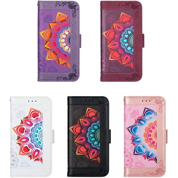 JVS Products iPhone XS Max hoesje - Bookcase - Koord - Pasjeshouder - Portemonnee - Mandalapatroon - Kunstleer - Bordeaux Rood