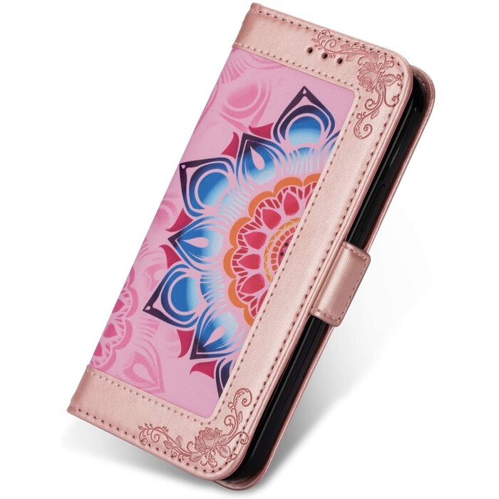 JVS Products iPhone 12 Pro hoesje - Bookcase - Koord - Pasjeshouder - Portemonnee - Mandalapatroon - Kunstleer - Roze