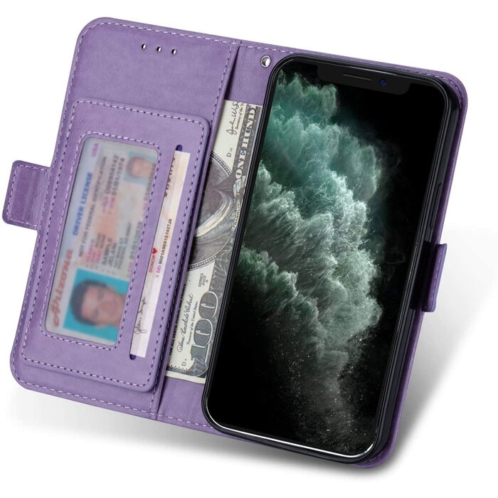 JVS Products iPhone 12 Pro Max hoesje - Bookcase - Koord - Pasjeshouder - Portemonnee - Mandalapatroon - Kunstleer - Wit