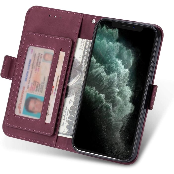 JVS Products Samsung Galaxy S21 Plus hoesje - Bookcase - Koord - Pasjeshouder - Portemonnee - Mandalapatroon - Kunstleer - Bordeaux Rood