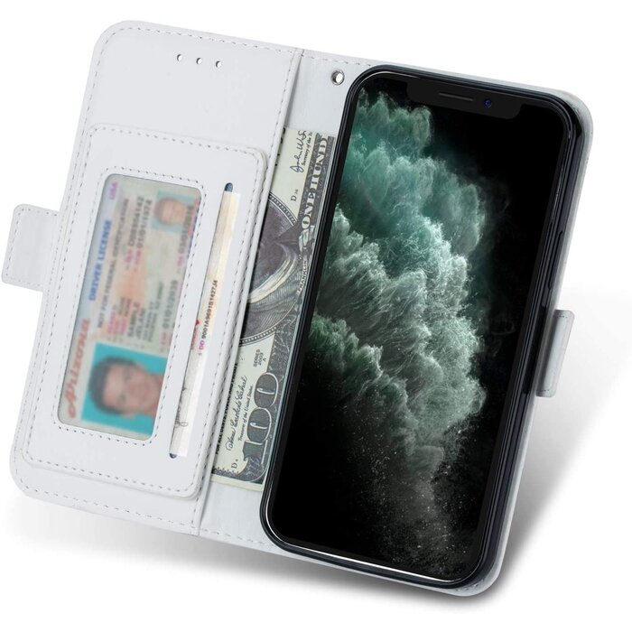 JVS Products Samsung Galaxy S21 Plus hoesje - Bookcase - Koord - Pasjeshouder - Portemonnee - Mandalapatroon - Kunstleer - Wit