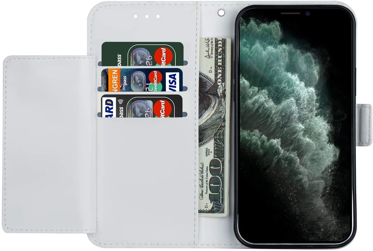 JVS Products Samsung Galaxy S21 Ultra hoesje - Bookcase - Koord - Pasjeshouder - Portemonnee - Mandalapatroon - Kunstleer - Wit