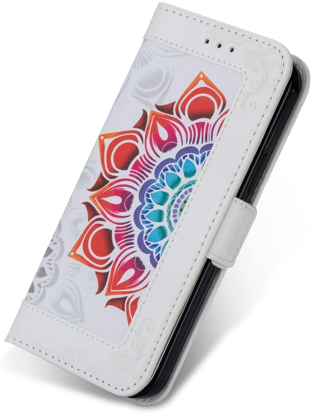 JVS Products Samsung Galaxy S21 Ultra hoesje - Bookcase - Koord - Pasjeshouder - Portemonnee - Mandalapatroon - Kunstleer - Wit