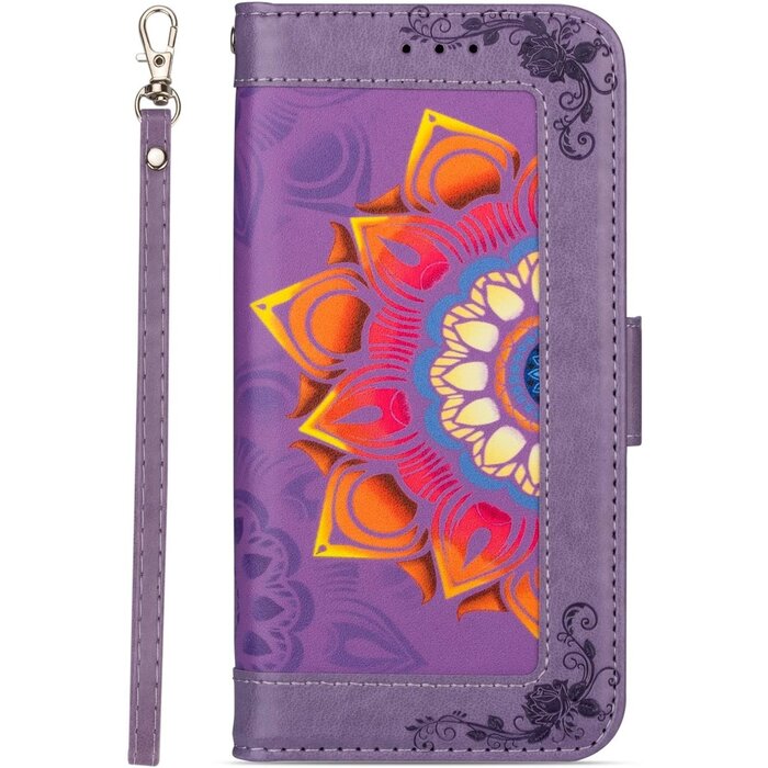 JVS Products Samsung Galaxy Note 20 hoesje - Bookcase - Koord - Pasjeshouder - Portemonnee - Mandalapatroon - Kunstleer - Paars