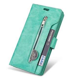 JVS Products iPhone 12 hoesje - Bookcase - Koord - Pasjeshouder - Portemonnee - Rits - Kunstleer - Turquoise