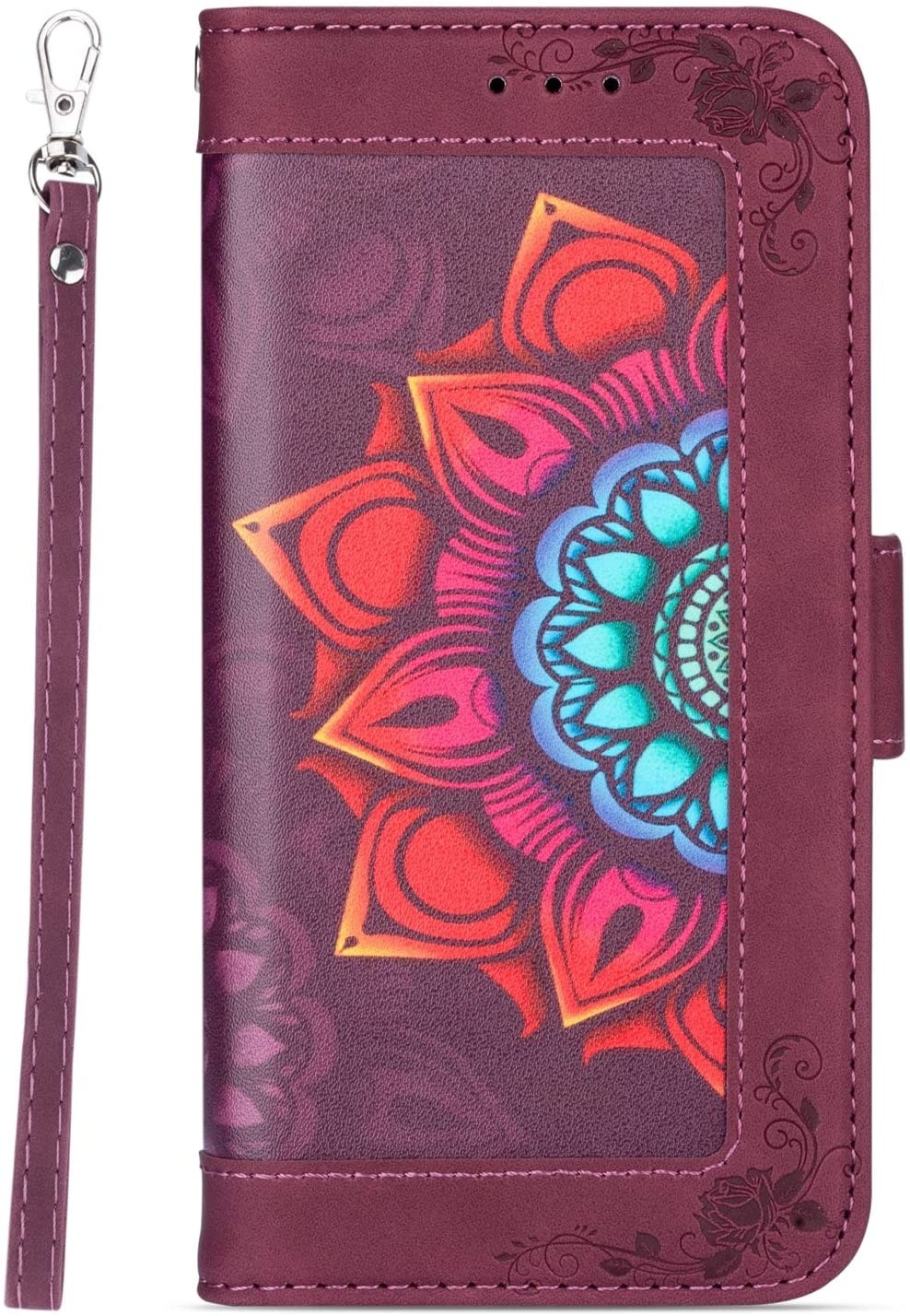 JVS Products iPhone XS Max hoesje - Bookcase - Koord - Pasjeshouder - Portemonnee - Mandalapatroon - Kunstleer - Bordeaux Rood