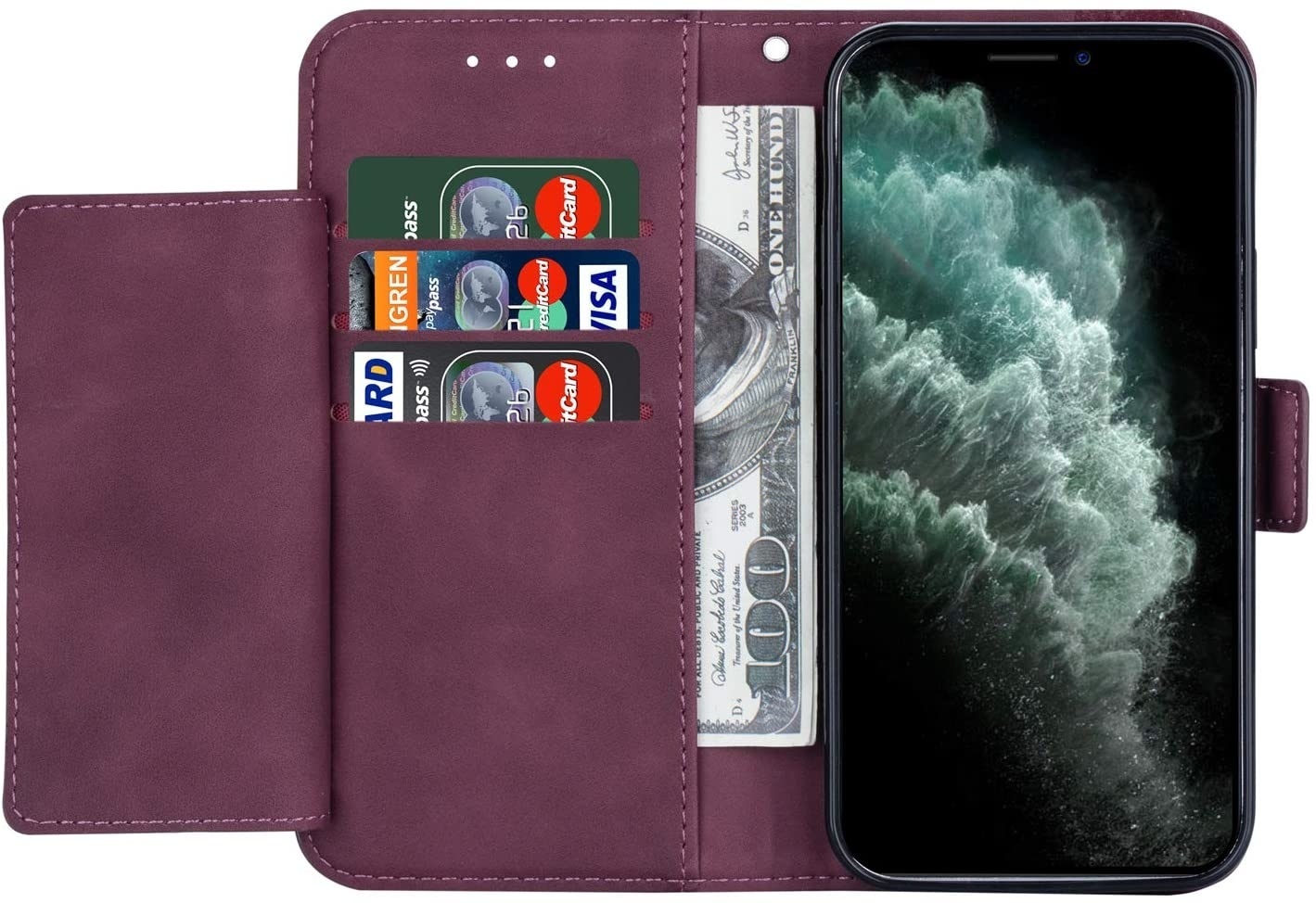 JVS Products iPhone XS Max hoesje - Bookcase - Koord - Pasjeshouder - Portemonnee - Mandalapatroon - Kunstleer - Bordeaux Rood
