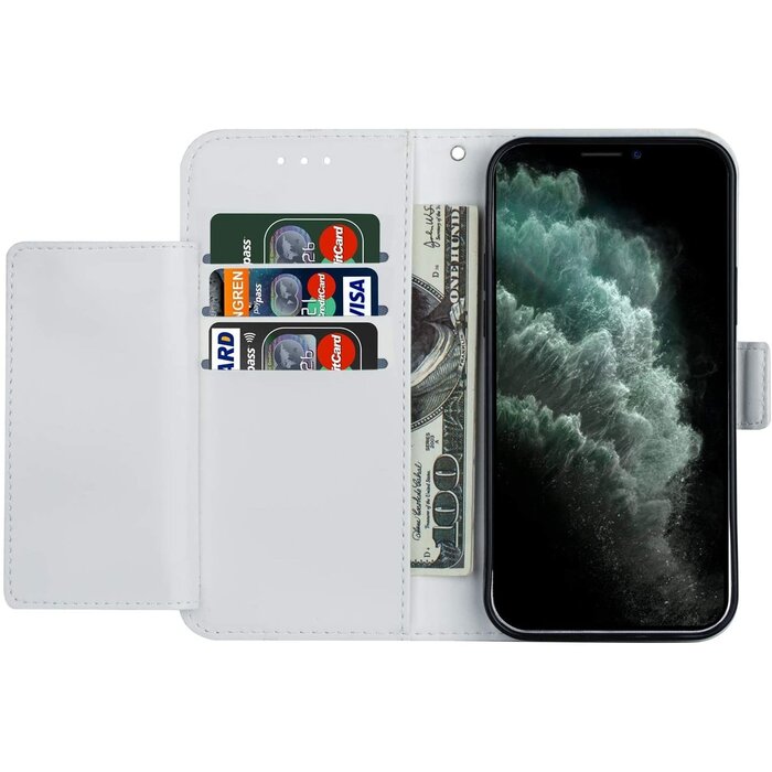JVS Products Samsung Galaxy S21 Ultra hoesje - Bookcase - Koord - Pasjeshouder - Portemonnee - Mandalapatroon - Kunstleer - Wit