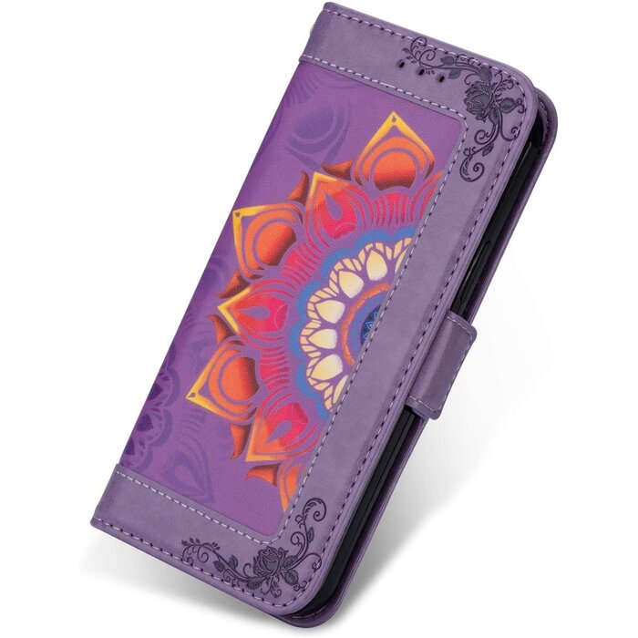 JVS Products Samsung Galaxy Note 20 hoesje - Bookcase - Koord - Pasjeshouder - Portemonnee - Mandalapatroon - Kunstleer - Paars